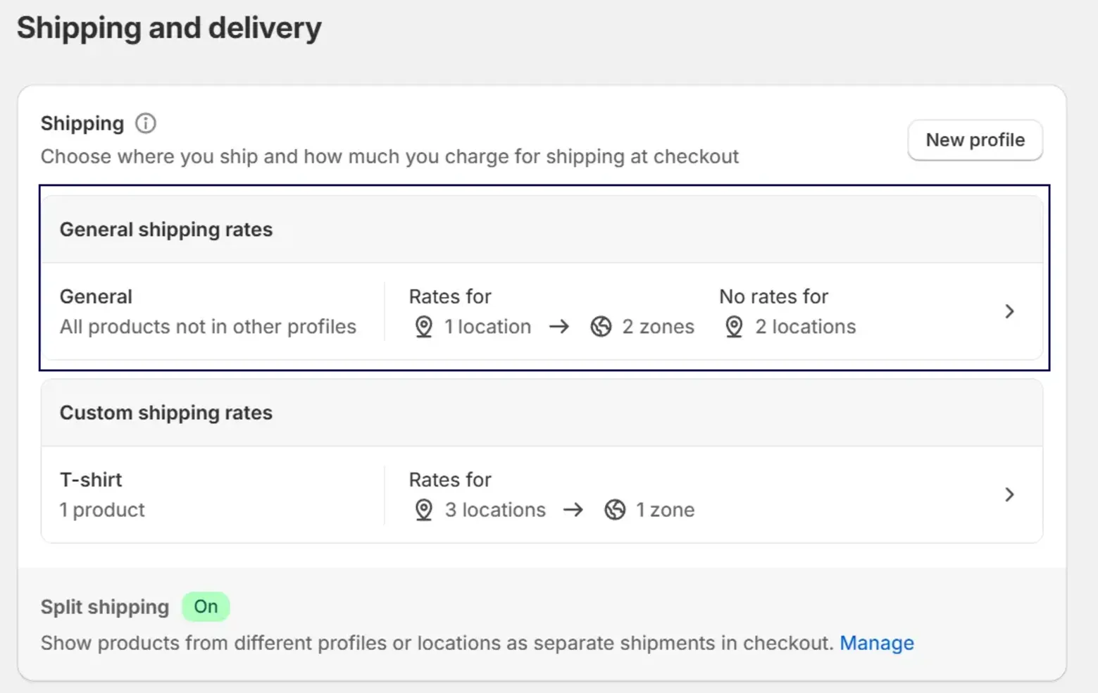Choose the shipping profile you want to adjust